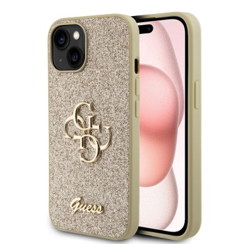 Калъф Guess - Glitter Script Big 4G (GUHCP15MHG4SGD) - iPhone 15 Plus - Gold