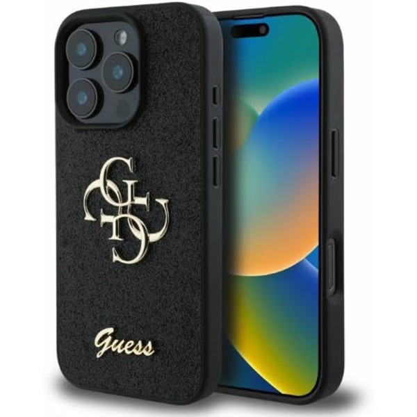 Калъф Guess - Glitter Fixed Big 4G (GUHCP16XHG4SGK) - iPhone 16 Pro Max - Black