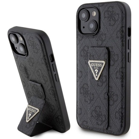 Калъф Guess - Grip Stand 4G Triangle Strass (GUHCP15SPGS4TDK) - iPhone 15 - Black