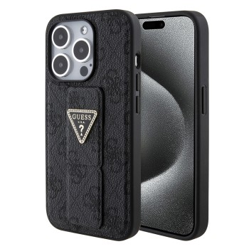 Калъф Guess - Grip Stand 4G Triangle Strass (GUHCP15XPGS4TDK) - iPhone 15 Pro Max - Black