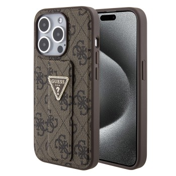 Калъф Guess - Grip Stand 4G Triangle Strass (GUHCP15XPGS4TDW) - iPhone 15 Pro Max - Brown