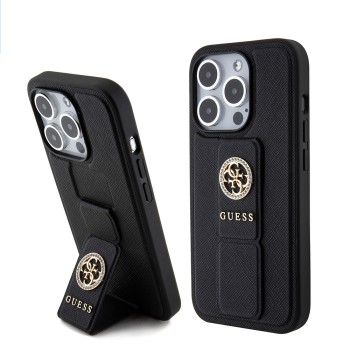 Калъф Guess - Grip Stand 4G Saffiano Strass - iPhone 15 Pro Max (GUHCP15XPGSSADK) - Black