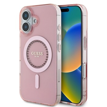 Калъф Guess - IML Rhinestones MagSafe (GUHMP16SPFTDTEP) - iPhone 16 - Pink