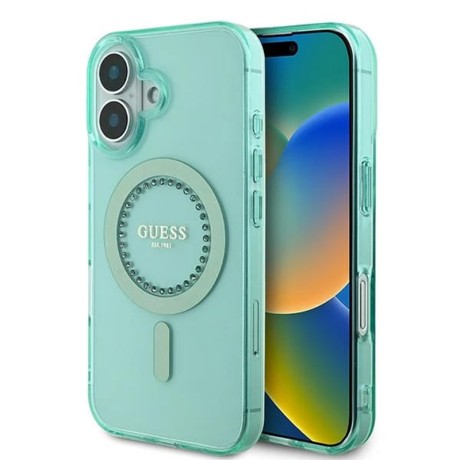 Калъф Guess - IML Rhinestones MagSafe (GUHMP16SPFTDTEN) - iPhone 16 - Green