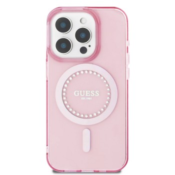 Калъф Guess - IML Rhinestones MagSafe (GUHMP16LPFTDTEP) - iPhone 16 Pro - Pink