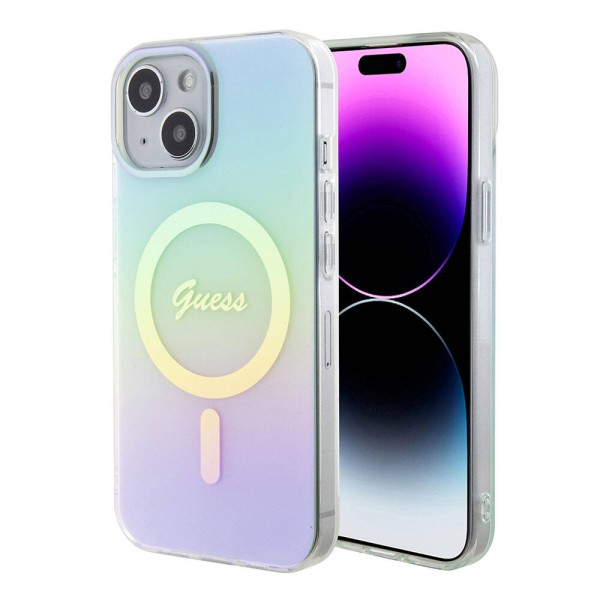 Калъф Guess - IML Iridescent MagSafe (GUHMP15MHITSQ) - iPhone 15 Plus - Turquoise