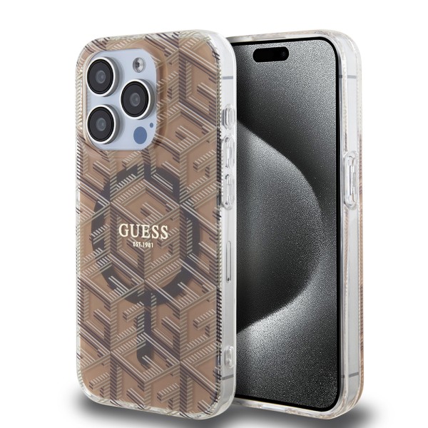 Калъф Guess - IML GCube MagSafe (GUHMP15LHGCUSTGW) - iPhone 15 Pro - Brown