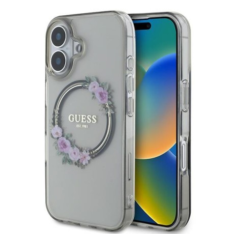 Калъф Guess - IML Flowers Wreath MagSafe (GUHMP16SHFWFCK) - iPhone 16 - Black