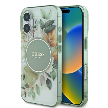 Калъф Guess - IML Flower & Tonal Circle MagSafe (GUHMP16MHFWBDCEN) - iPhone 16 Plus - Green