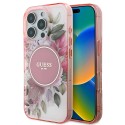 Калъф Guess - IML Flower & Tonal Circle MagSafe (GUHMP16LHFWBDCEP) - iPhone 16 Pro - Pink