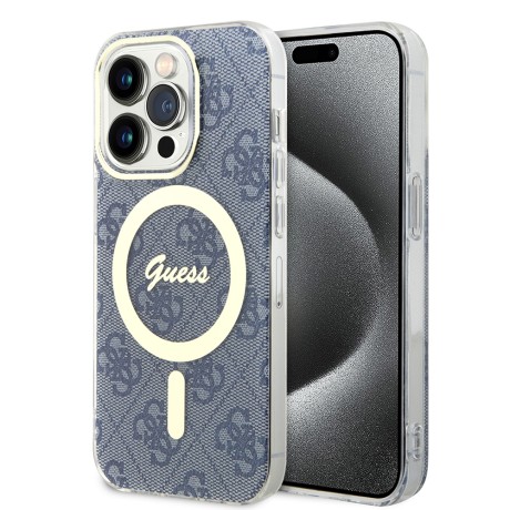 Калъф Guess - IML 4G MagSafe (GUHMP15LH4STB) - iPhone 15 Pro - Blue