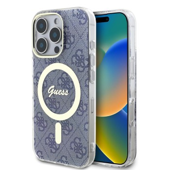 Калъф Guess - IML 4G MagSafe (GUHMP16LH4STB) - iPhone 16 Pro - Blue