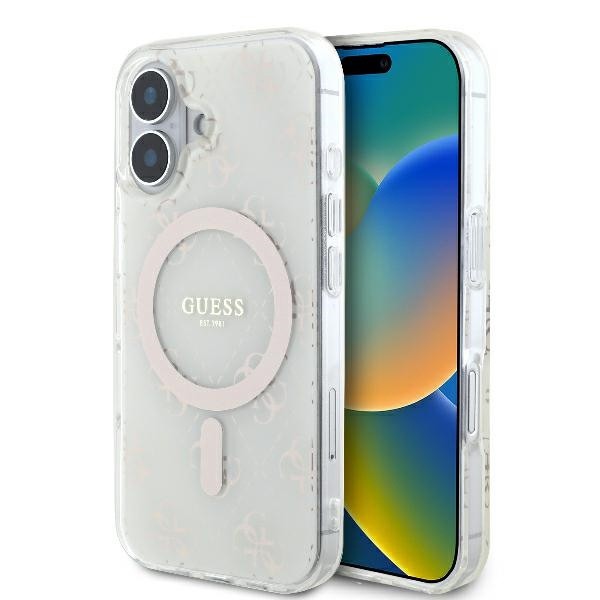 Калъф Guess - IML 4G Background MagSafe (GUHMP16MH4DTEH) - iPhone 16 Plus - White