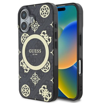 Калъф Guess - IML Peony On 4G Background MagSafe (GUHMP16SH4PYEEK) - iPhone 16 - Black