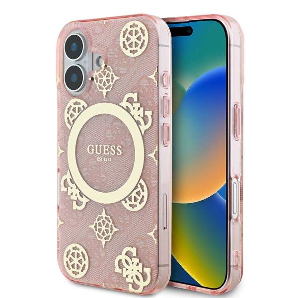 Калъф Guess - IML Peony On 4G Background MagSafe (GUHMP16SH4PYEEP) - iPhone 16 - Pink