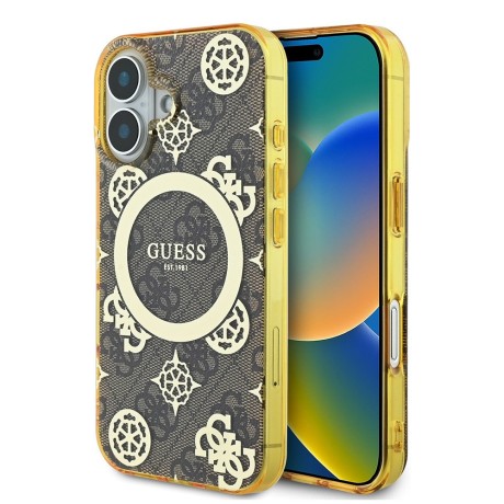 Калъф Guess - IML Peony On 4G Background MagSafe (GUHMP16SH4PYEEW) - iPhone 16 - Brown