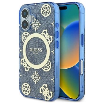 Калъф Guess - IML Peony On 4G Background MagSafe (GUHMP16SH4PYEEB) - iPhone 16 - Blue