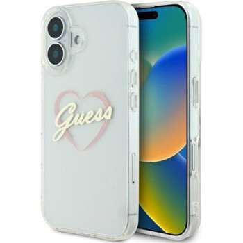 Калъф Guess - Hardcase IML Heart (GUHCP16SHCHGSPT) - iPhone 16 - Clear