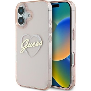 Калъф Guess - Hardcase IML Heart (GUHCP16SHCHGSPP) - iPhone 16 - Pink