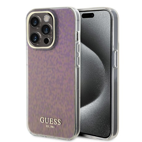 Калъф Guess - Hardcase IML Faceted Mirror Disco Iridescent (GUHCP15LHDECMP) - iPhone 15 Pro - Pink