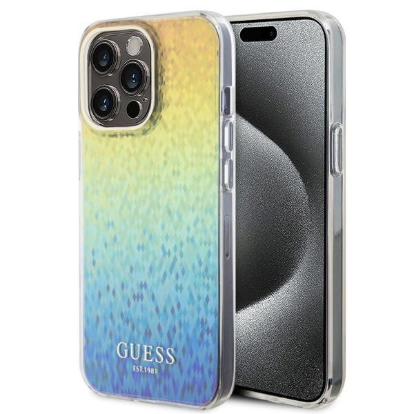 Калъф Guess - Hardcase IML Faceted Mirror Disco Iridescent (GUHCP15LHDECMI) - iPhone 15 Pro - Multicolour