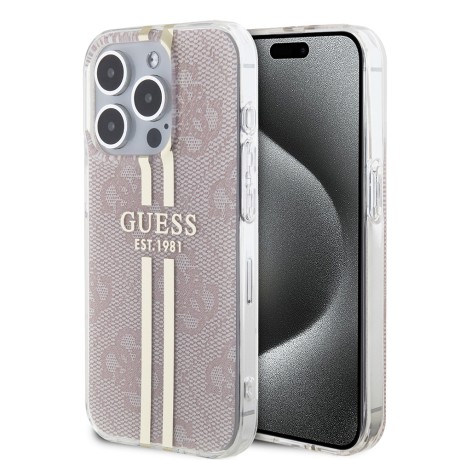 Калъф Guess - Hardcase IML 4G Gold Stripe (GUHCP15LH4PSEGP) - iPhone 15 Pro - Pink