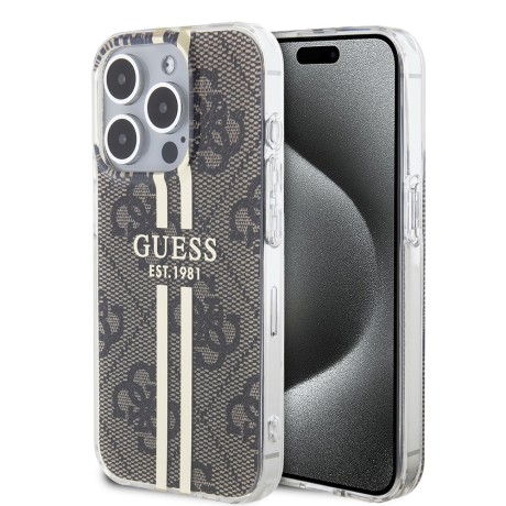 Калъф Guess - Hardcase IML 4G Gold Stripe - iPhone 15 Pro Max (GUHCP15XH4PSEGW) - Brown