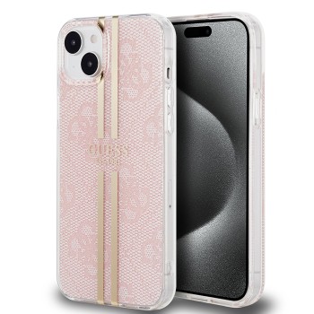 Калъф Guess - Hardcase IML 4G Gold Stripe (GUHCP15MH4PSEGP) - iPhone 15 Plus - Pink