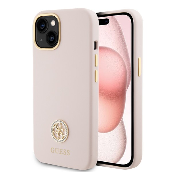 Калъф Guess - Silicone Logo Strass 4G (GUHCP15M4DGPP) - iPhone 15 Plus - Light Pink