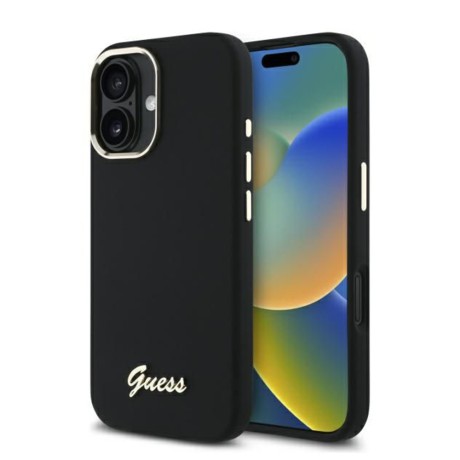 Калъф Guess - Silicone Script Metal Logo & Frame (GUHCP16MSMBSLK) - iPhone 16 Plus - Black