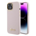 Калъф  Guess - Silicone Script Metal Logo & Frame (GUHCP15SSMBSLP) - iPhone 15 - Light Pink