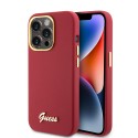 Калъф  Guess - Silicone Script Metal Logo & Frame (GUHCP15LSMBSLM) - iPhone 15 Pro - Red