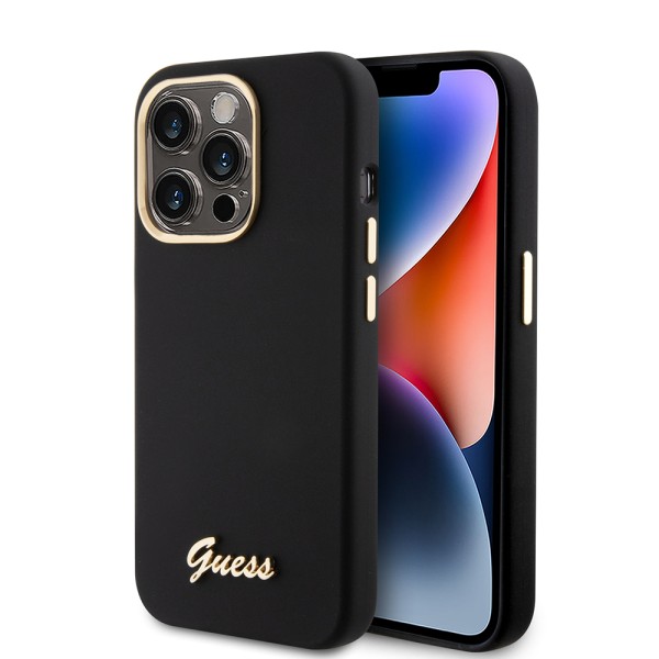 Калъф  Guess - Silicone Script Metal Logo & Frame (GUHCP15LSMBSLK) - iPhone 15 Pro - Black