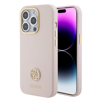 Калъф  Guess - Silicone Logo Strass 4G (GUHCP15LM4DGPP) - iPhone 15 Pro - Light Pink