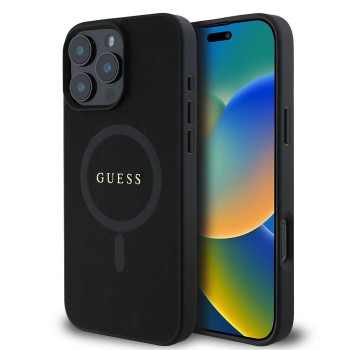 Калъф Guess - Saffiano Classic Logo MagSafe (GUHMP16LPSAHMCK) - iPhone 16 Pro - Black