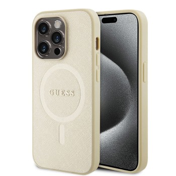 Калъф Guess - Saffiano MagSafe (GUHMP15LPSAHMCB) - iPhone 15 Pro - Gold