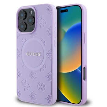 Калъф Guess - Saffiano Peony Classic Logo MagSafe (GUHMP16XPSAPSMEU) - iPhone 16 Pro Max - Purple