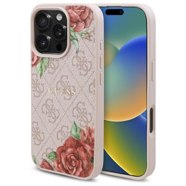 Калъф Guess - Hardcase 4G Flower Print MagSafe (GUHMP16XP4ROPEMCP) - iPhone 16 Pro Max - Pink