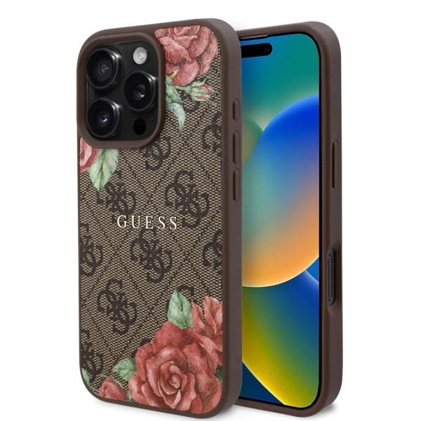 Калъф Guess - Hardcase 4G Flower Print MagSafe (GUHMP16LP4ROPEMCW) - iPhone 16 Pro - Brown