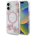 Калъф Guess - Hardcase Resin Flowers and Glitter MagSafe (GUHMP16SRBFGFGMP) - iPhone 16 - Pink