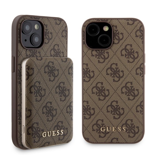 Калъф Guess - Hardcase Powerbank MagSafe (GUBPM5P15S4GEMGW) - iPhone 15 - Brown