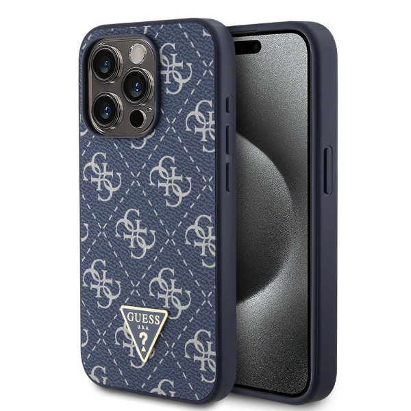 Калъф Guess - Hardcase 4G Triangle Metal Logo (GUHCP15LPG4GPB) - iPhone 15 Pro - Blue