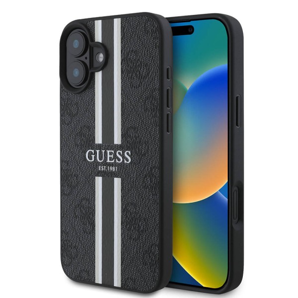 Калъф Guess - Hardcase 4G Printed Stripes MagSafe (GUHMP16MP4RPSK) - iPhone 16 Plus - Black