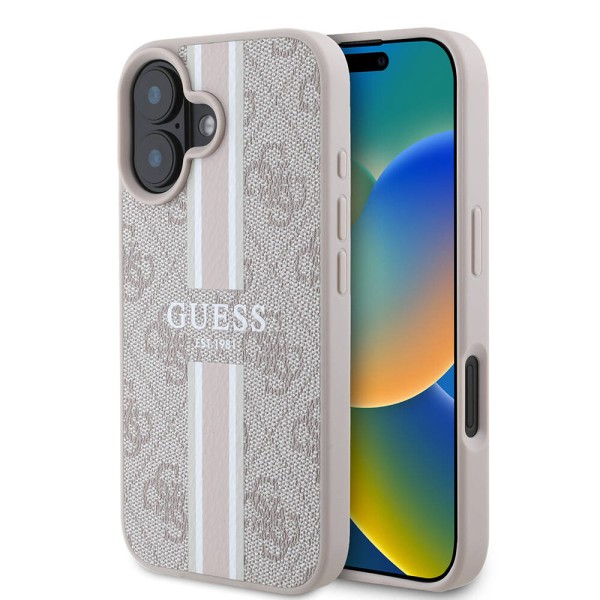 Калъф Guess - Hardcase 4G Printed Stripes MagSafe (GUHMP16MP4RPSP) - iPhone 16 Plus - Pink