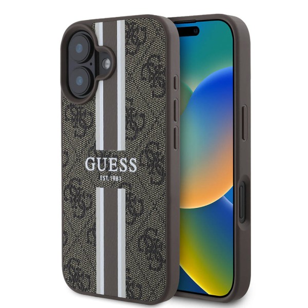 Калъф Guess - Hardcase 4G Printed Stripes MagSafe (GUHMP16MP4RPSW) - iPhone 16 Plus - Brown