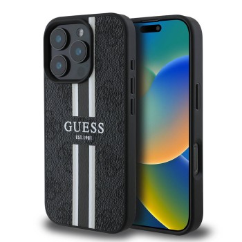 Калъф Guess - Hardcase 4G Printed Stripes MagSafe (GUHMP16LP4RPSK) - iPhone 16 Pro - Black