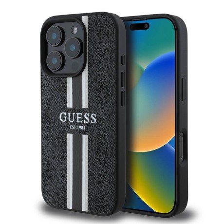 Калъф Guess - Hardcase 4G Printed Stripes MagSafe (GUHMP16XP4RPSK) - iPhone 16 Pro Max - Black