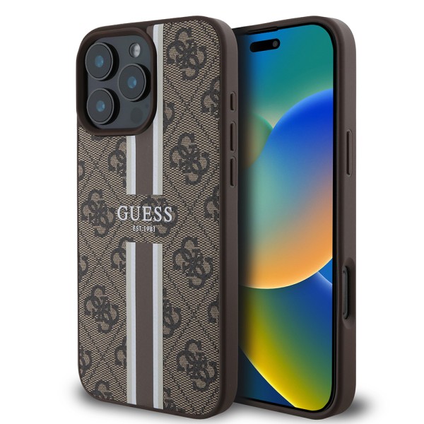 Калъф Guess - Hardcase 4G Printed Stripes MagSafe (GUHMP16XP4RPSW) - iPhone 16 Pro Max - Brown