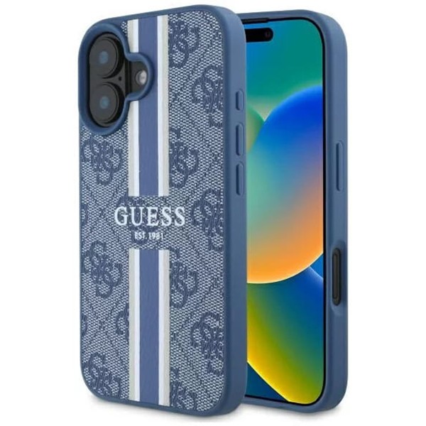 Калъф Guess - Hardcase 4G Printed Stripes MagSafe (GUHMP16SP4RPSB) - iPhone 16 - Blue