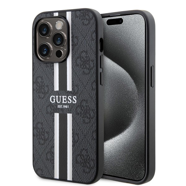 Калъф Guess - Hardcase 4G Printed Stripes MagSafe (GUHMP15LP4RPSK) - iPhone 15 Pro - Black